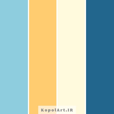 پالت رنگ آبی درباری،  آبی آسمانی و خردلی