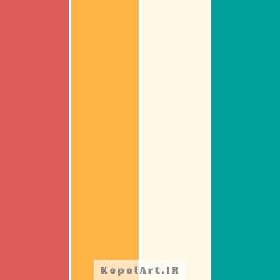 پالت رنگ تابستانی با رنگهای قرمز مرجانی، سبزآبی و نارنجی