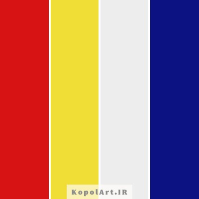 پالت رنگ پر انرژی قرمز وینستونی، زرد و آبی سرمه‌ای