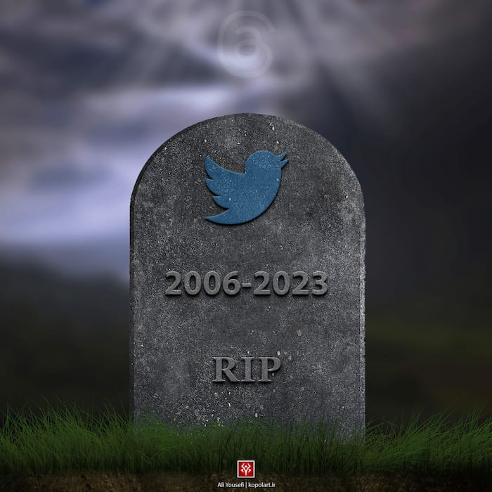 طرح گرافیکی سنگ قبر توییتر، شکست توییتر در رقابت با شبکه اجتماعی تردز