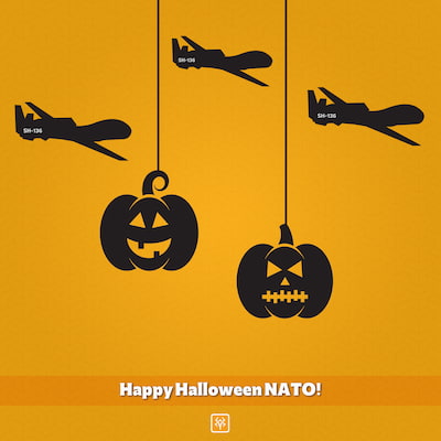 طرح گرافیکی خلاقانه از تبریک هالووین با پهبادهای شاهد به ناتو