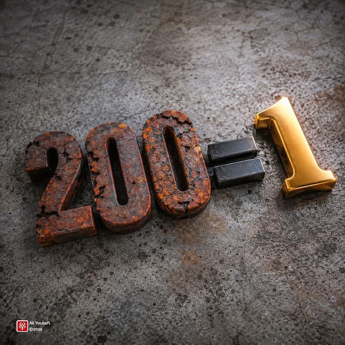 طرح گرافیکی خلاقانه، 200 تومان با متریال فلز رنگ زده در برابر 1 دلار امریکا با متریال طلایی!