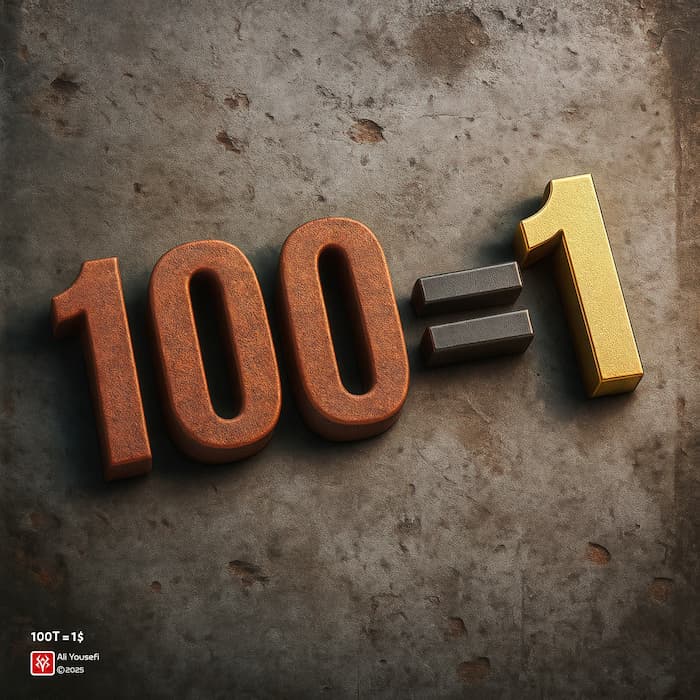 طرح گرافیکی خلاقانه، 100 تومان با متریال فلز رنگ زده در برابر 1 دلار امریکا با متریال طلایی!