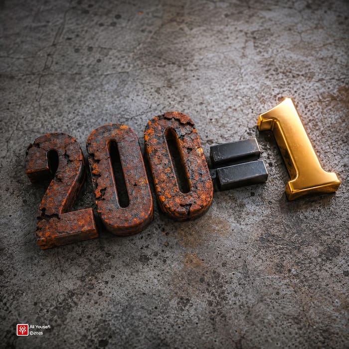 طرح گرافیکی خلاقانه، 200 تومان با متریال فلز رنگ زده در برابر 1 دلار امریکا با متریال طلایی!