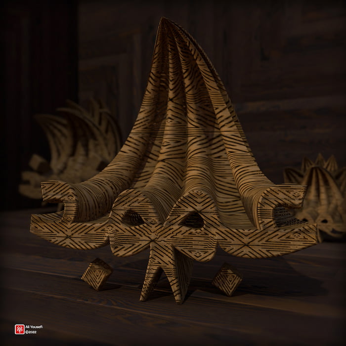 تایپوگرافی سهبعدی فارسی کلمه غم، برگرفته از بیت ما خانه بدوشان غم سیلاب نداریم، رندر ادوبی دیمنشن