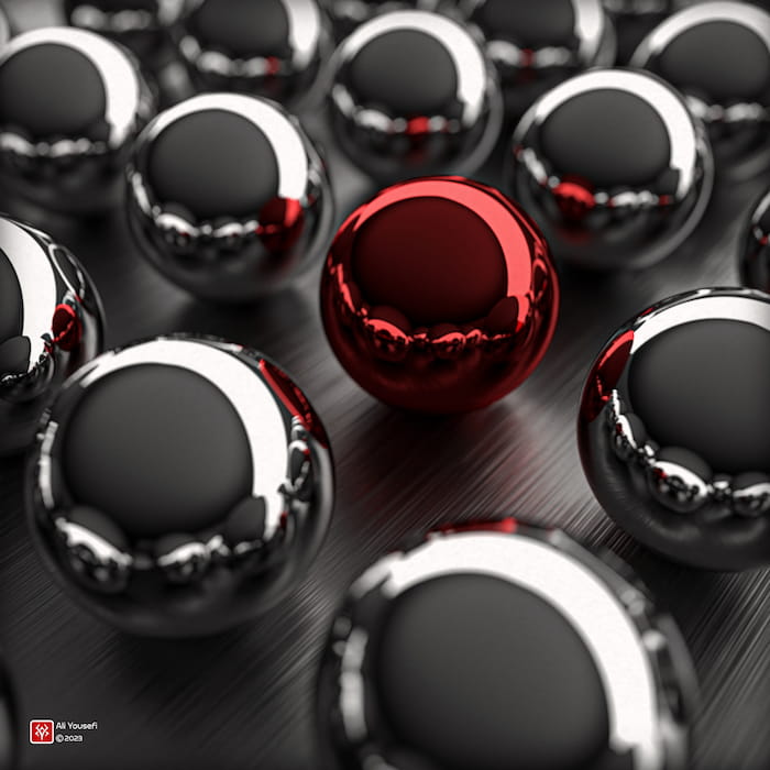 رندر سهبعدی خلاقانه حرفه ای گوی های سهبعدی در نرم افزار ادوبی دیمنشن | Adobe Dimension