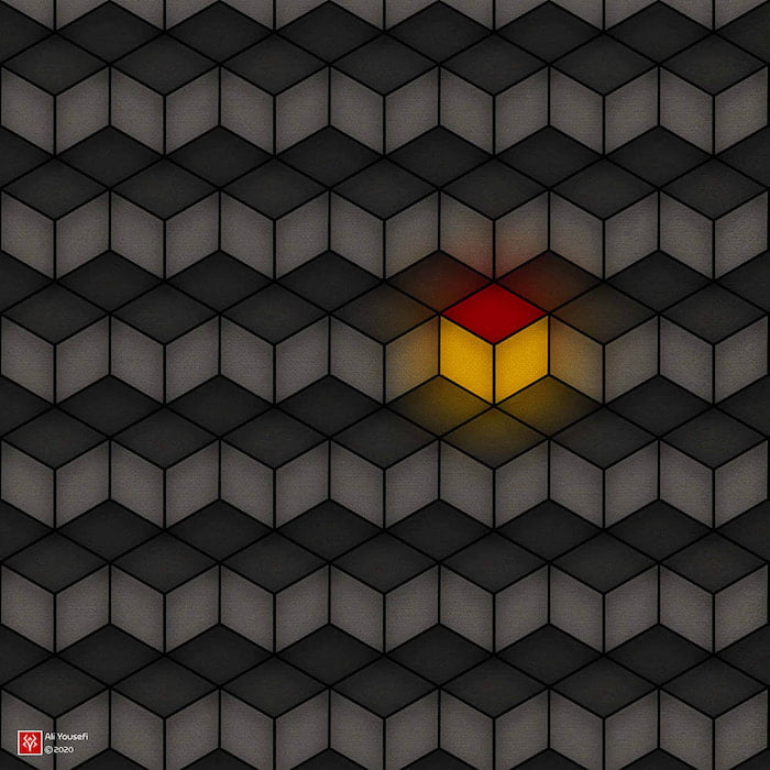 طرح گرافیکی خلاقانه چراغی روشن در میان ظلمت و تاریکی | پترن فتوشاپ | معکب جادویی