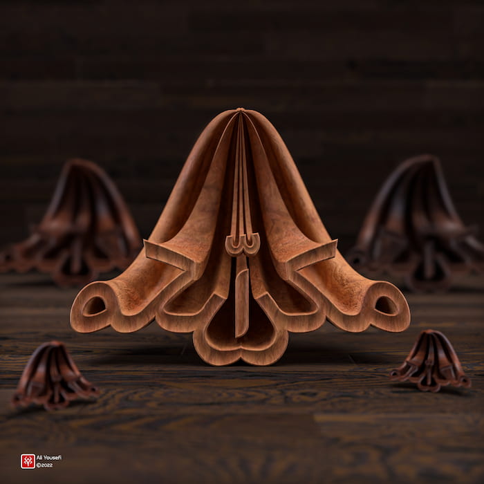 تایپوگرافی سه‌بعدی فارسی مذهبی آیه ومکروا مکر الله انا الله خیر الماکرین