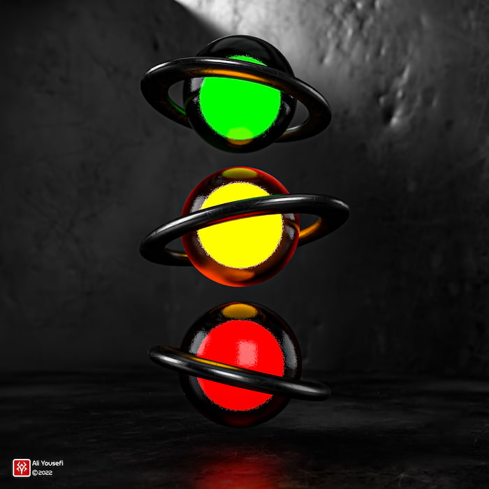 طرح خلاقانه سه‌بعدی چراغ راهنمایی رندر شده در ادوبی دیمنشن