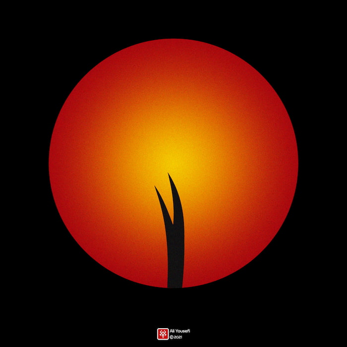 طرح گرافیکی خلاقانه مذهبی از شهادت امام علی (ع) | غروب خورشید و شمشیر ذوالفقار