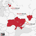 طرح گرافیکی مفهومی طنز سیاسی؛ استان‌های استالینگراد، لنینگراد و پوتینگراد!