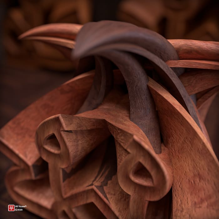 تایپوگرافی مذهبی سه بعدی آیه لا اکراه فی الدین | متریال چوب - نمای نزدیک