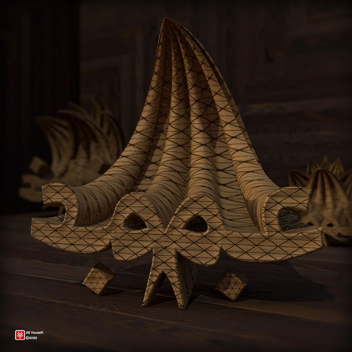 تایپوگرافی سه بعدی فارسی کلمه غم، رندر شده در ادوبی دیمنشن