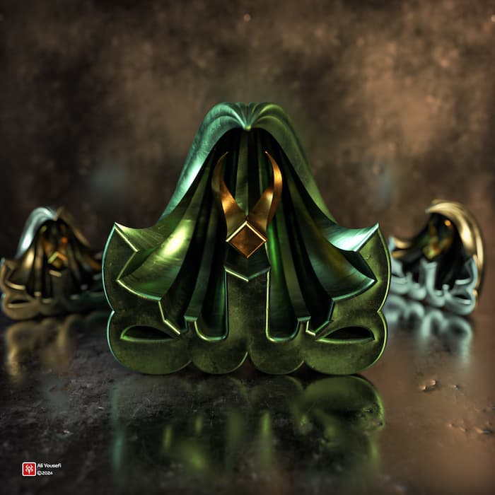 تایپوگرافی مذهبی سه بعدی امام رضا(ع) | رندر نمای دور