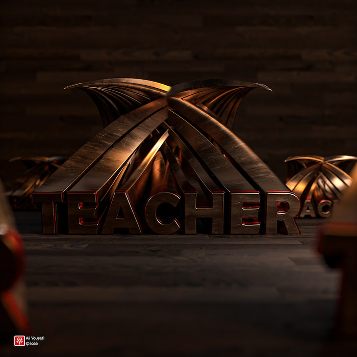 تایپوگرافی سه بعدی کلمه Teacher (معلم)