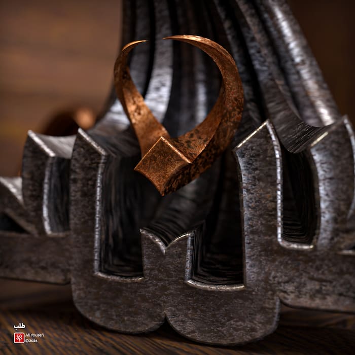 رندر نمای نزدیک تایپوگرافی سه بعدی شعر دست از طلب ندارم از حافظ