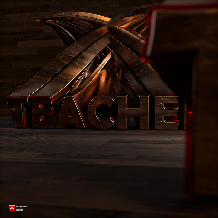 تایپوگرافی سه بعدی کلمه Teacher (معلم)