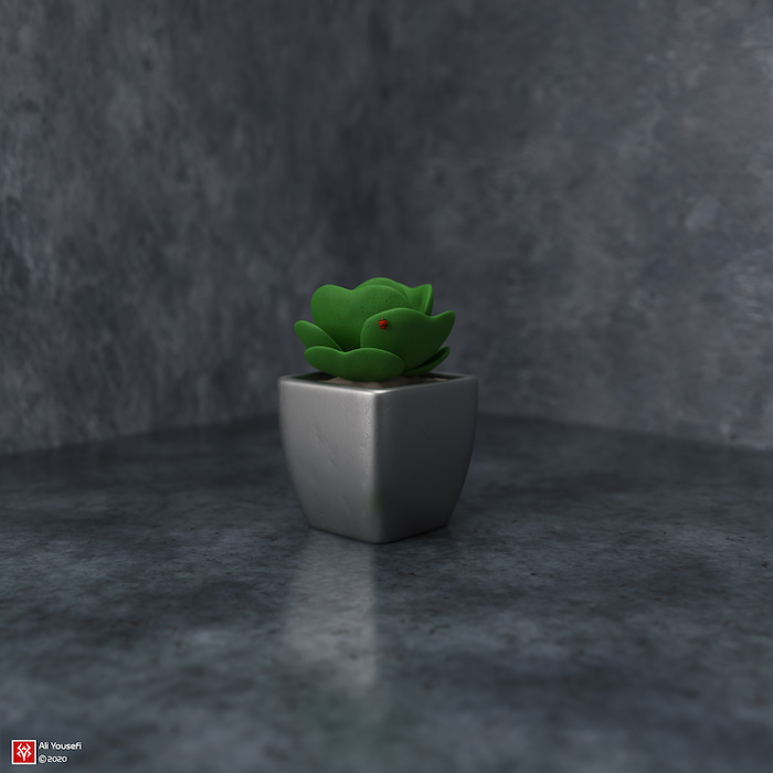 رندر سه بعدی کفشدوزک بر روی کاکتوس