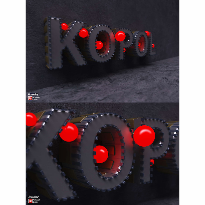 تایپوگرافی سه بعدی انگلیسی، رندر شده در ادوبی فتوشاپ