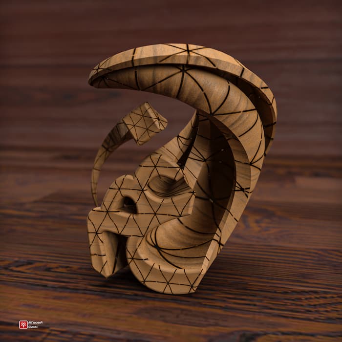 تایپوگرافی سه بعدی شعر غم روزگار از سعدی | رندر نمای بالا