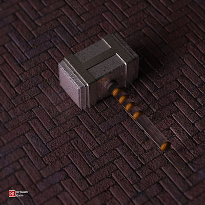 رندر خلاقانه رئال یک چکش فرضی با چاشنی تناقض در نرم‌افزار ادوبی فتوشاپ