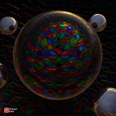 رندر جذاب دایره رنگارنگ سورئال در نرم افزار ادوبی دیمنشن