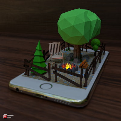 طرح گرافیکی سه‌بعدی و خلاقانه با مفهوم زندگی مجازی، به مناسبت 13 بدر در ایام کرونا