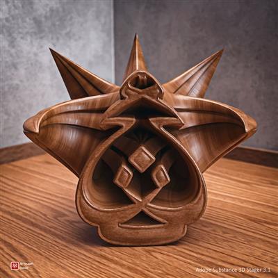 رندر سه بعدی تایپوگرافی عجب با متریال چوب در نرم‌افزار Adobe Substance 3D Stager