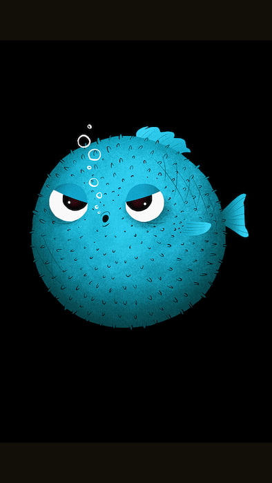 والپیپر کارتونی ماهی بادکنکی آبی با تم دارک برای موبایل با کیفیت Full HD