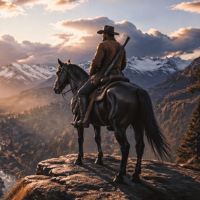 والپیپر آرتور مورگان در بازی Red Dead Redemption 2 | غروب خورشید زیبا در بازی رد دد ریدمپشن 2