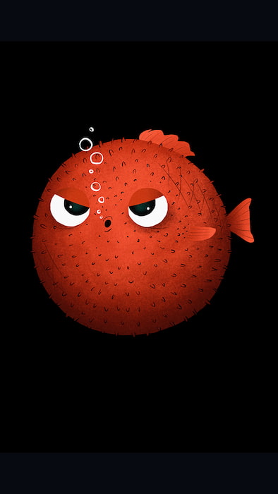 والپیپر کارتونی ماهی بادکنکی قرمز با تم دارک برای موبایل با کیفیت Full HD