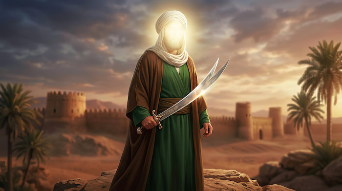 والپیپر زیبای شمشیر ذوالفقار در دستان امام علی (ع) با کیفیت 4k برای کامیپوتر