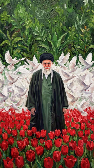 زیباترین تصویر پسزمینه از امام شهید و پرچم ایران با تم نقاشی با کیفیت 8k برای موبایل