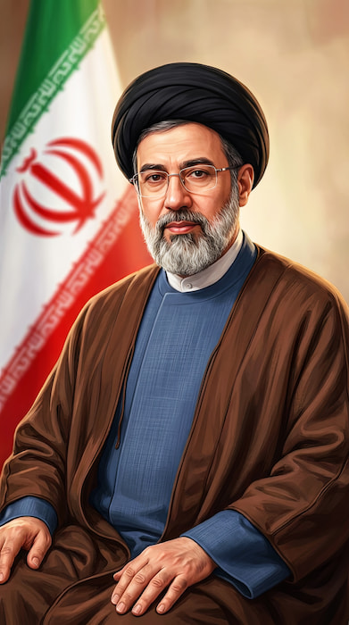 بکگراند مجتبی خامنهای با پرچم ایران برای موبایل با کیفیت 4k