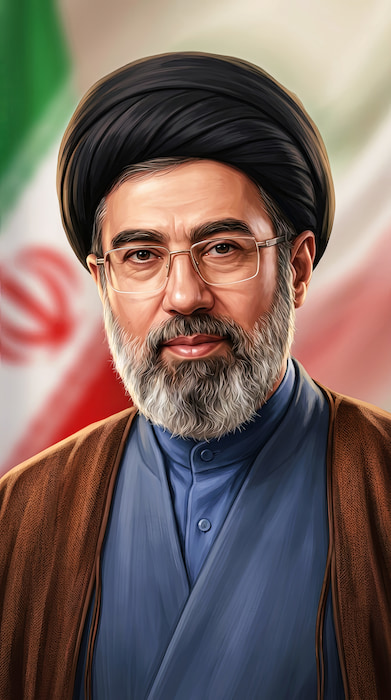 والپیپر امام مجتبی خامنهای با پرچم ایران با کیفیت 4k برای موبایل
