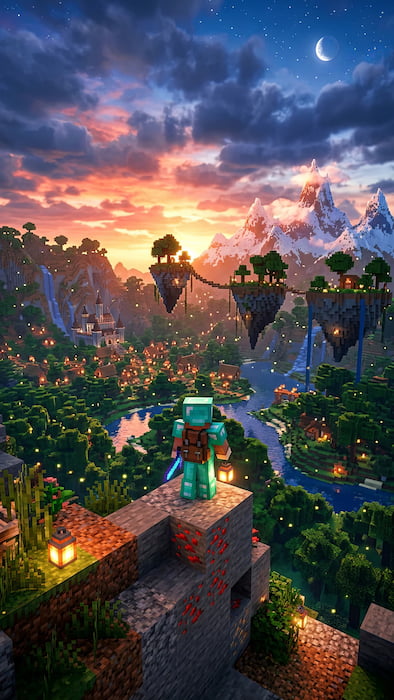 والپیپر بازی زیبای بازی Minecraft در شب با کیفیت 4k برای موبایل