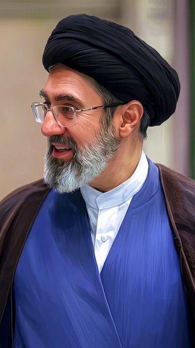 والپیپر آقا سید مجتبی خامنهای با خنده با کیفیت 4k برای موبایل