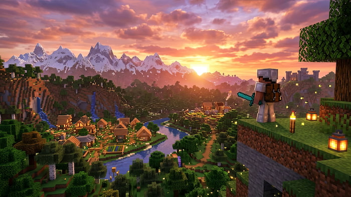 تصویر جذاب غروب خورشید بازی Minecraft با کیفیت 4k برای کامپیوتر