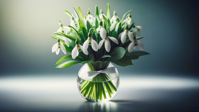 والپیپر گل سفید در گلدان شیشه‌ای، نسخه دسکتاپ کیفیت 16k