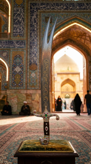 والپیپر شمشیر ذوالفقار در حرم حضرت علی با کیفیت 4k برای موبایل