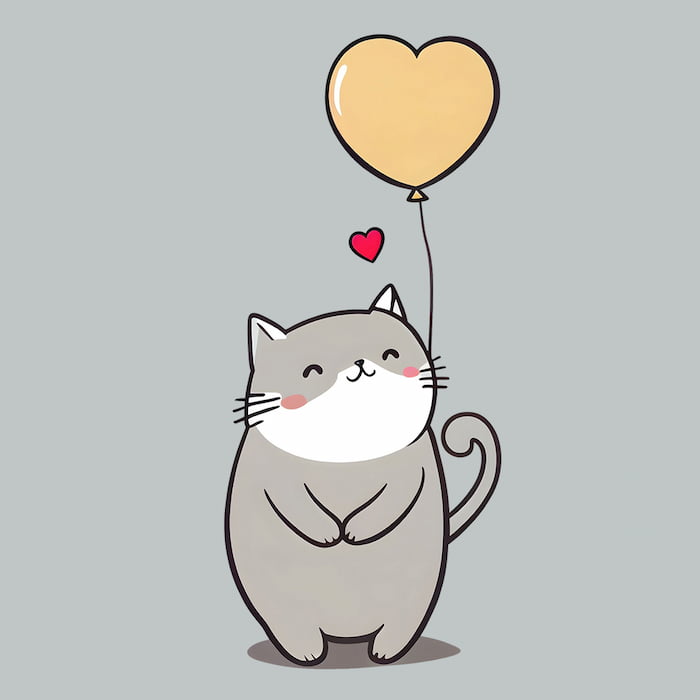 والپیپر کیوت مینیمال نقاشی گربه ملوس و قلب