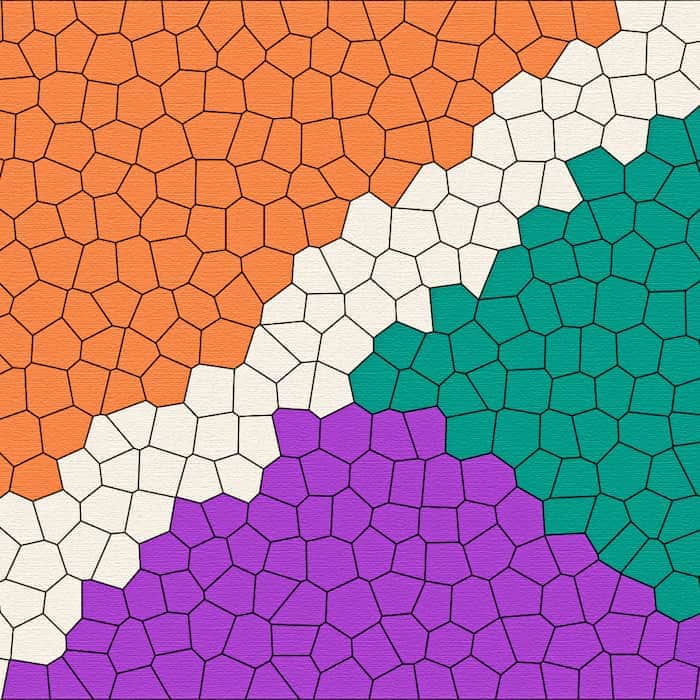 والپیپر موزاییکی خاص با رنگهای بنفش، نارنجی و سبزآبی