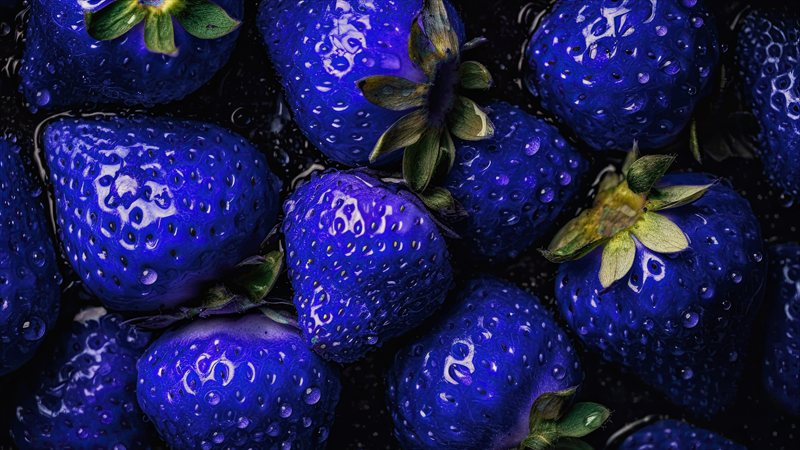والپیپر توت فرنگی تم آبی برای کامپیوتر (8K)