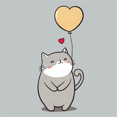 والپیپر کیوت مینیمال نقاشی گربه ملوس و قلب