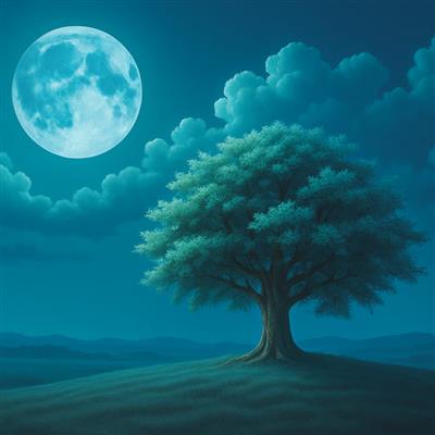 والپیپر دارک درخت زیر ماه کامل در شب