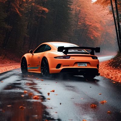 والپیپر ماشین پورشه 911 نارنجی با تم پاییزی